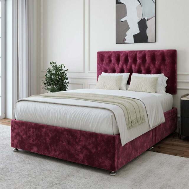 Bedmaster Double Aubergine Chenille 4 Drawer Divan Base - Purple - Wilko - image 1