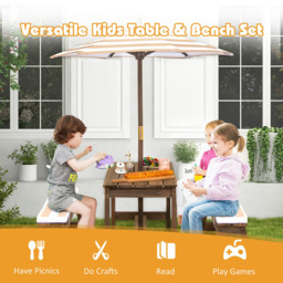 Costway Brown Kids Picnic Table and Bench Set with Umbrella - Size: 97 x 41 x 27cm - Wilko - thumbnail 5