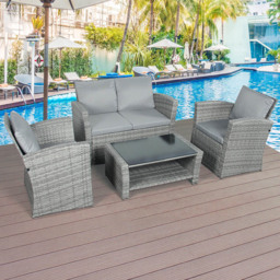 Outdoor Living The Wilmslow 4 Seater Rattan Sofa Lounge Set - Grey - Wilko - thumbnail 1