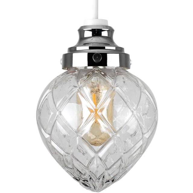 ValueLights Aphrodite Chrome Basket Glass Pendant Lamp Shade - Size: 19 x 14 x 14cm - Silver - Wilko - image 1