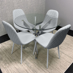 Kosy Koala Maya Gem 4 Seater Round Glass Dining Set Grey - Multi - Wilko