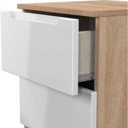 Crowndale Milan 2 Drawer White Gloss and Bardolino Oak Compact Bedside Cabinet Ready Assembled - White Gloss & Bardolino Oak - Wilko - thumbnail 6