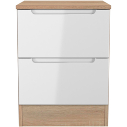 Crowndale Milan 2 Drawer White Gloss and Bardolino Oak Compact Bedside Cabinet Ready Assembled - White Gloss & Bardolino Oak - Wilko - thumbnail 4