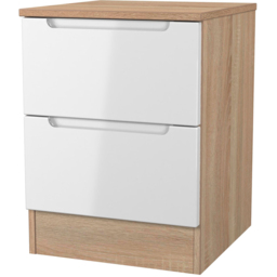 Crowndale Milan 2 Drawer White Gloss and Bardolino Oak Compact Bedside Cabinet Ready Assembled - White Gloss & Bardolino Oak - Wilko - thumbnail 3