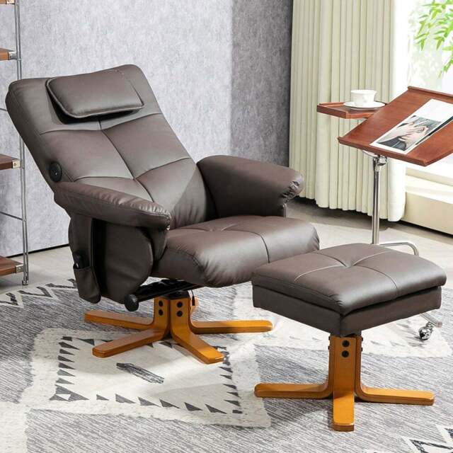 HOMCOM Brown PU Leather Upholstered Massage Recliner Chair with Adjustable Backrest - Size: Single - Wilko - image 1