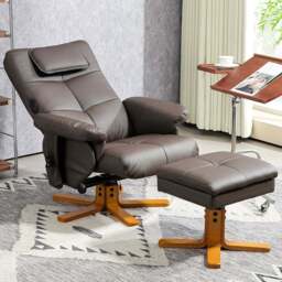 HOMCOM Brown PU Leather Upholstered Massage Recliner Chair with Adjustable Backrest - Size: Single - Wilko - thumbnail 1