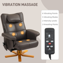 HOMCOM Brown PU Leather Upholstered Massage Recliner Chair with Adjustable Backrest - Size: Single - Wilko - thumbnail 5