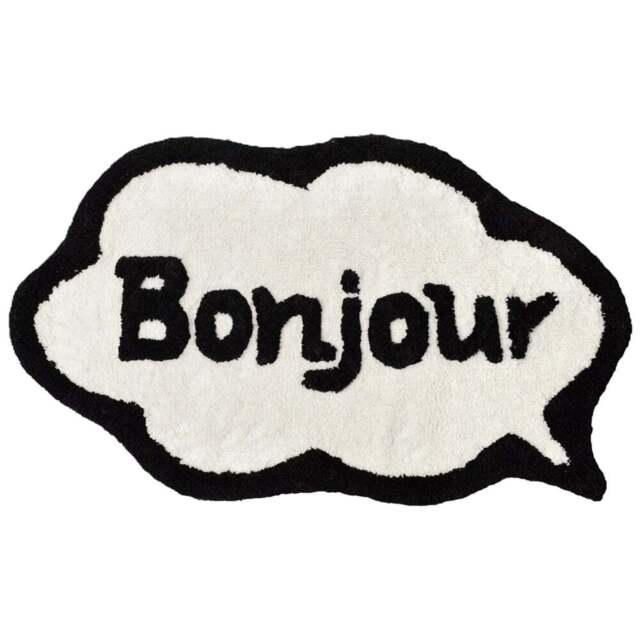 Mooky Mats Speech Bubble Bonjour Slogan Non Slip Bath Mat 50 x 80cm - Size: 50 x 80 x 1cm - Cream - Wilko - image 1