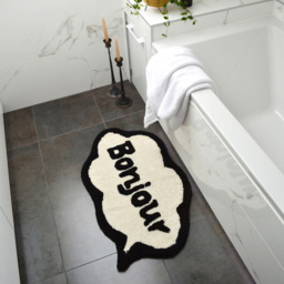 Mooky Mats Speech Bubble Bonjour Slogan Non Slip Bath Mat 50 x 80cm - Size: 50 x 80 x 1cm - Cream - Wilko - thumbnail 3