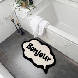 Mooky Mats Speech Bubble Bonjour Slogan Non Slip Bath Mat 50 x 80cm - Size: 50 x 80 x 1cm - Cream - Wilko - thumbnail 4
