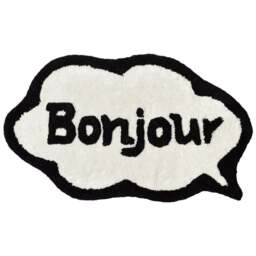 Mooky Mats Speech Bubble Bonjour Slogan Non Slip Bath Mat 50 x 80cm - Size: 50 x 80 x 1cm - Cream - Wilko