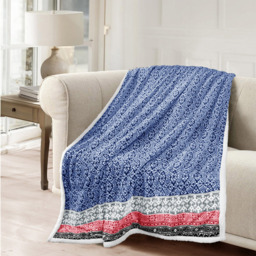 Velosso Navy Aztec Sherpa Backed Throw 130 x 180cm - Size: 130 x 180 x 1cm - Wilko - thumbnail 3