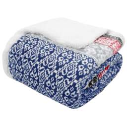 Velosso Navy Aztec Sherpa Backed Throw 130 x 180cm - Size: 130 x 180 x 1cm - Wilko