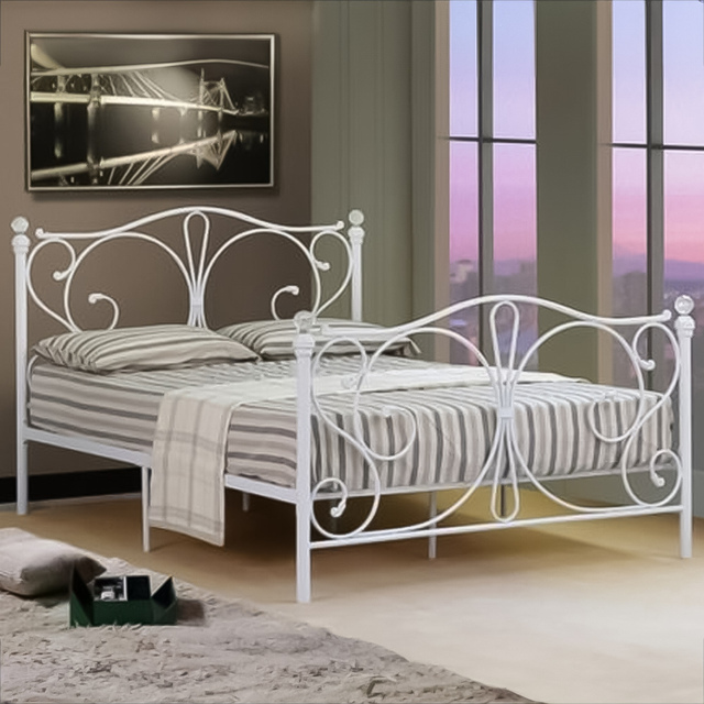 Brooklyn King Size White Metal Crystal Finial Bed Frame - Wilko - image 1