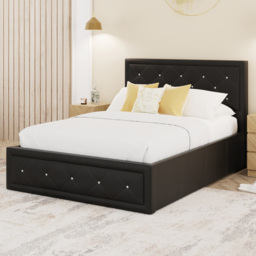 GFW Hollywood King Size Black Gas End Lift Ottoman Bed with Buttoned Headboard - Wilko