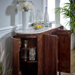 Brooklyn Opal 4 Door Marble Top Solid Wood Drinks Cabinet - Brown - Wilko - thumbnail 6