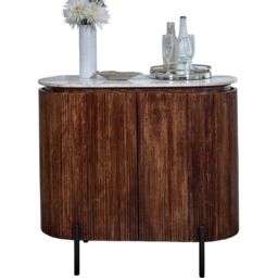 Brooklyn Opal 4 Door Marble Top Solid Wood Drinks Cabinet - Brown - Wilko - thumbnail 3
