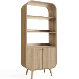 GFW Vionna 2 Door 3 Shelf Oak Mid Century Curved Display Unit - Size: 175 x 80.5 x 29cm - Wilko - thumbnail 3