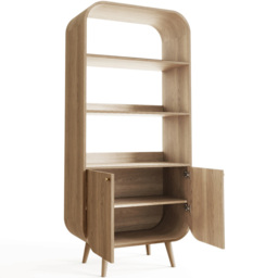GFW Vionna 2 Door 3 Shelf Oak Mid Century Curved Display Unit - Size: 175 x 80.5 x 29cm - Wilko - thumbnail 5