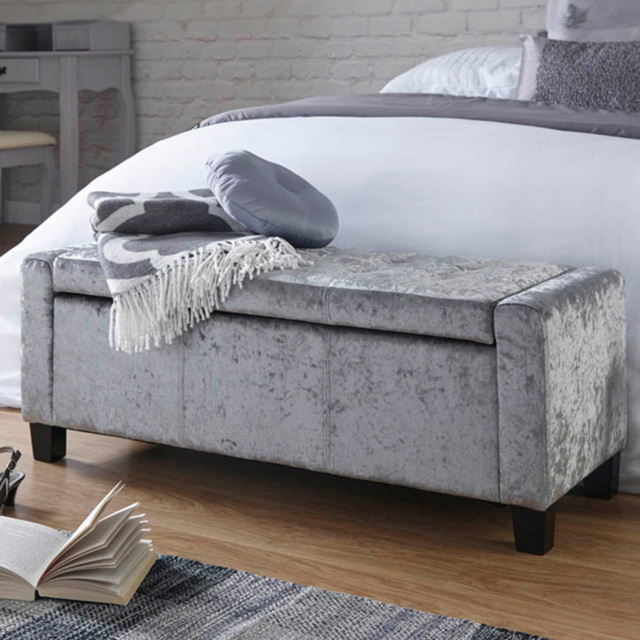 GFW Verona Grey Crushed Velvet Ottoman Storage Bench - Size: 39 x 104 x 39cm - Wilko - image 1