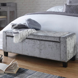 GFW Verona Grey Crushed Velvet Ottoman Storage Bench - Size: 39 x 104 x 39cm - Wilko