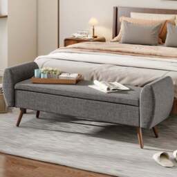 Living and Home Grey Linen Upholstered Storage Bench - Wilko