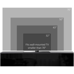 Portland Single Door Black High Gloss Floating Wall TV Unit - Size: 160 x 35 x 30cm - Multi - Wilko - thumbnail 6