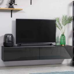 Portland Single Door Black High Gloss Floating Wall TV Unit - Size: 160 x 35 x 30cm - Multi - Wilko