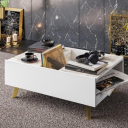 Decorotika Frida 3 Shelf White Marble and Gold Modern Coffee Table - Size: 34 x 89.5 x 63cm - Multi - Wilko