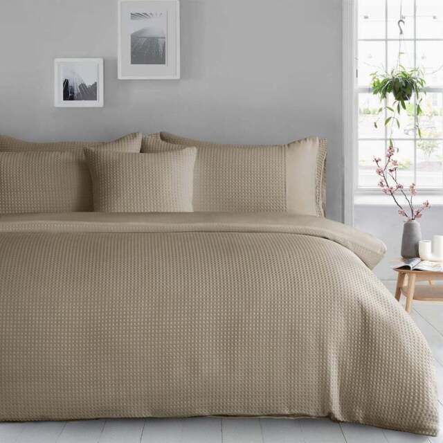 Velosso Waffle Double Natural Weave Duvet Set - Cream - Wilko - image 1
