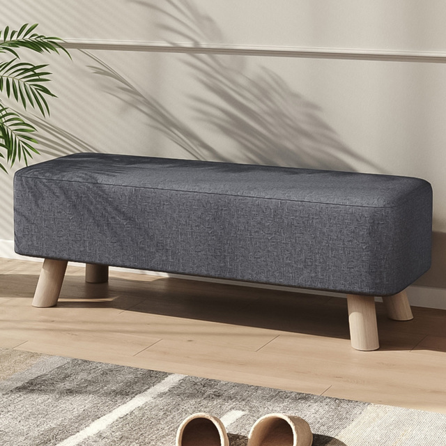 Living and Home Dark Grey Rectangular Tofu-shaped Footrest with Wooden Legs - Size: 26 x 81 x 28cm - Wilko - image 1