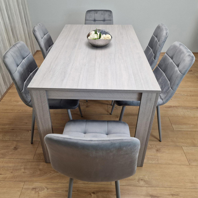 Portland 6 Seater Velvet Dining Set Grey - Wilko - image 1