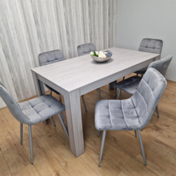 Portland 6 Seater Velvet Dining Set Grey - Wilko - thumbnail 5