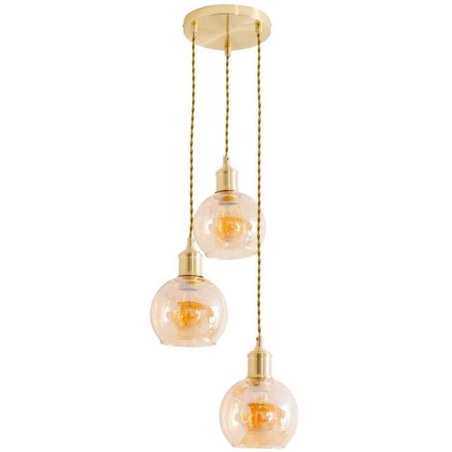 ValueLights Bellamy 3 Drop Amber Glass Globe Cluster Gold LED Ceiling Pendant Light - Size: 126 x 20.5 x 20.5cm - Wilko - image 1
