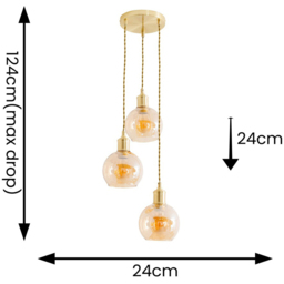 ValueLights Bellamy 3 Drop Amber Glass Globe Cluster Gold LED Ceiling Pendant Light - Size: 126 x 20.5 x 20.5cm - Wilko - thumbnail 5