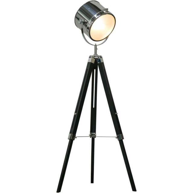 Portland Black Industrial Adjustable Tripod Floor Lamp - Size: 63 x 63 x 155cm - Silver - Wilko - image 1