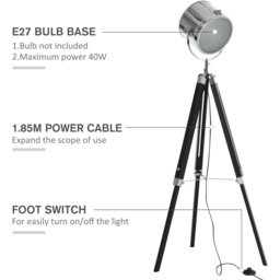 Portland Black Industrial Adjustable Tripod Floor Lamp - Size: 63 x 63 x 155cm - Silver - Wilko - thumbnail 7