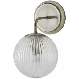 ValueLights Kempton Ribbed Globe Shade Brushed Chrome Wall Light with Bulb - Size: 26 x 15 x 19cm - Wilko