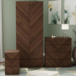 GFW Catania Royal Walnut Wood 3 Piece Bedroom Furniture Set - Wilko