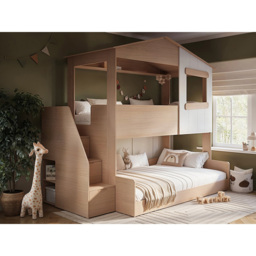 Flair Dreamland Oak Play House Triple Bunk Bed with Staircase - Size: Single + Small Double - Brown - Wilko - thumbnail 7