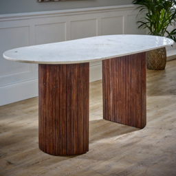 Brooklyn Opal 6 Seater Marble Top Mango Wood Dining Table - Brown - Wilko