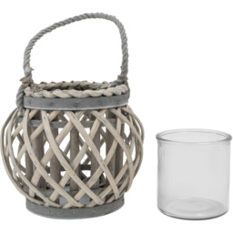 JVL Luna Grey Wash Natural Willow Wood Round Lantern with Braided Rope Handle 2 Pack - Size: 17 x 19 x 19cm - Wilko - thumbnail 4