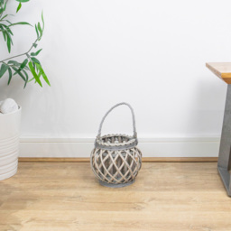 JVL Luna Grey Wash Natural Willow Wood Round Lantern with Braided Rope Handle 2 Pack - Size: 17 x 19 x 19cm - Wilko - thumbnail 3