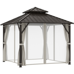Outsunny 3 x 3m Brown Metal Hardtop Gazebo with Netting and Curtains - Cream - Wilko - thumbnail 3