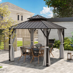 Outsunny 3 x 3m Brown Metal Hardtop Gazebo with Netting and Curtains - Cream - Wilko - thumbnail 4