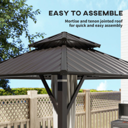 Outsunny 3 x 3m Brown Metal Hardtop Gazebo with Netting and Curtains - Cream - Wilko - thumbnail 6