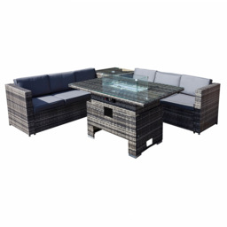 Oseasons Malta 6 Seater Grey Walnut Rattan Rising Firepit Corner Sofa Set - Brown - Wilko - thumbnail 3