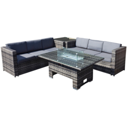 Oseasons Malta 6 Seater Grey Walnut Rattan Rising Firepit Corner Sofa Set - Brown - Wilko - thumbnail 4