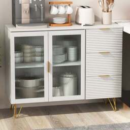 Costway 2 Door 3 Drawers White Modern Sideboard - Size: 108 x 40 x 85cm - Wilko