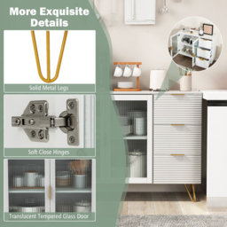 Costway 2 Door 3 Drawers White Modern Sideboard - Size: 108 x 40 x 85cm - Wilko - thumbnail 6